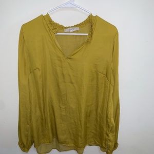 Ann Taylor Loft Chartreuse Long-Sleeve Blouse, Size M